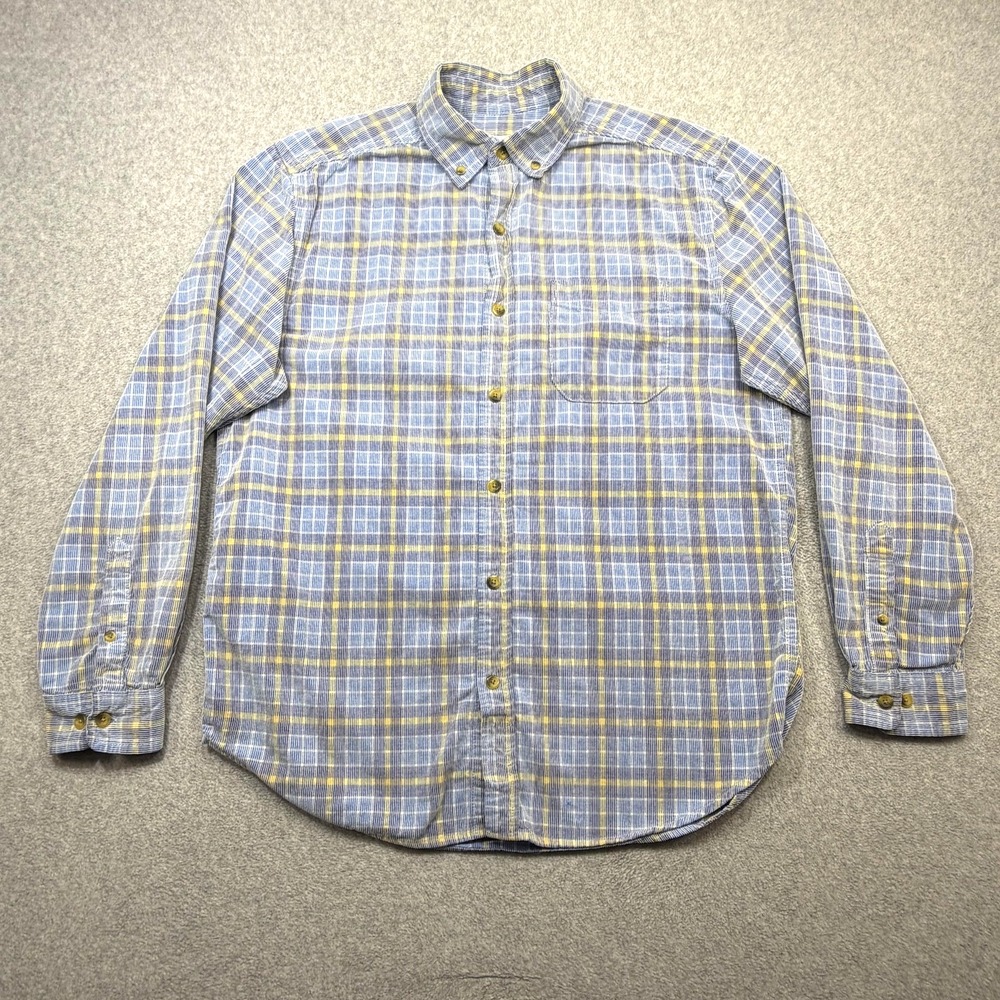 Territory Ahead Corduroy Shirt Mens Medium Blue Plaid Long Sleeve Button Casual